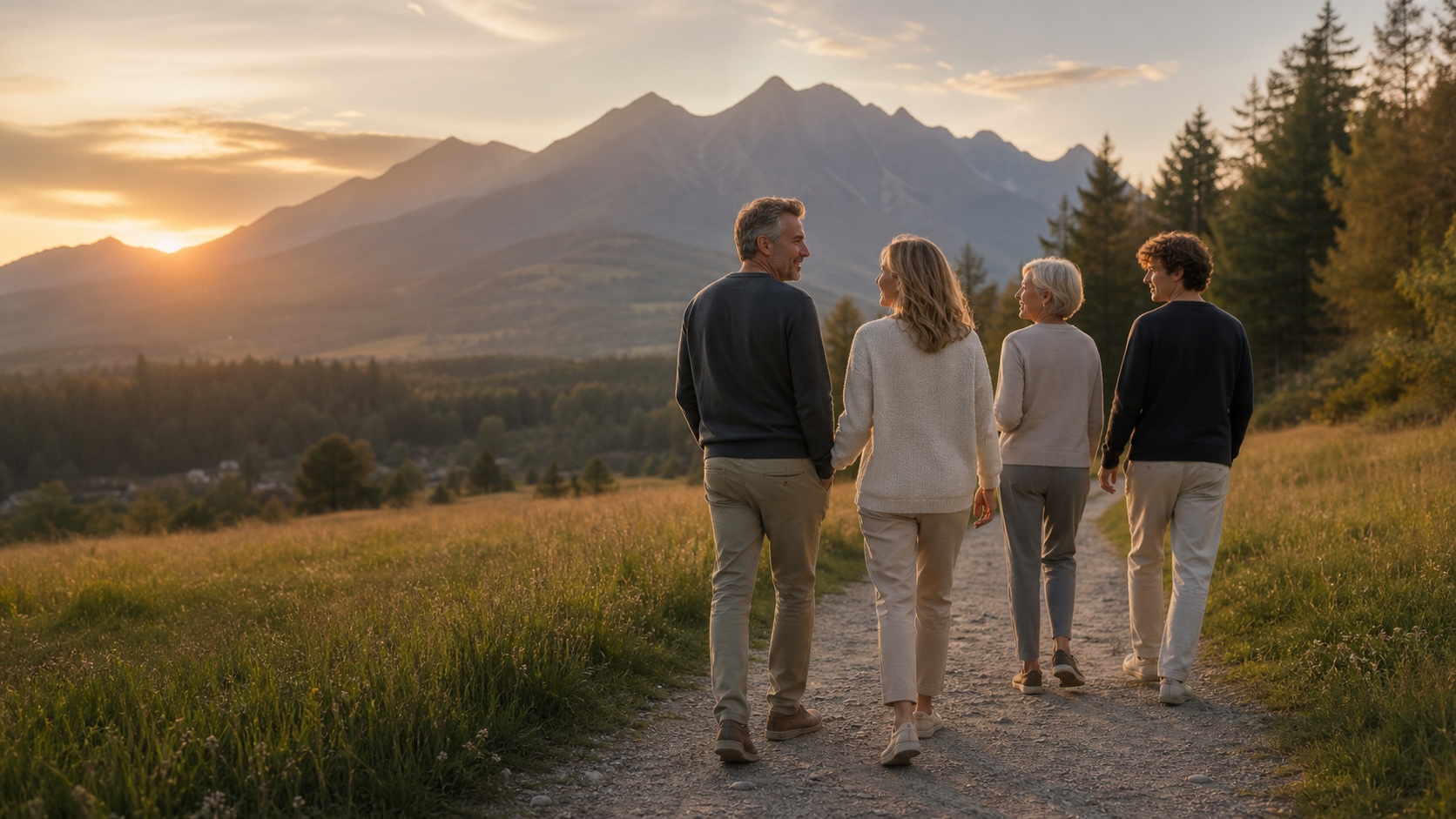 A family spending active time together below the High Tatras